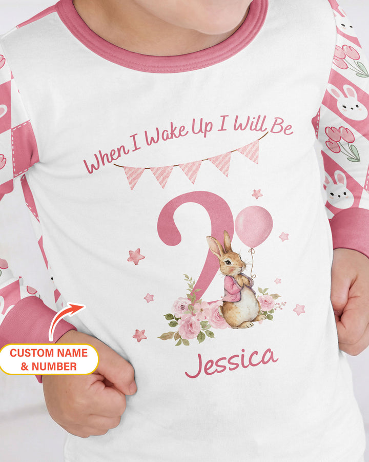 Custom Name When I Wake Up Bunny Birthday Bamboo Two Piece Long Sleeve Pajama Set