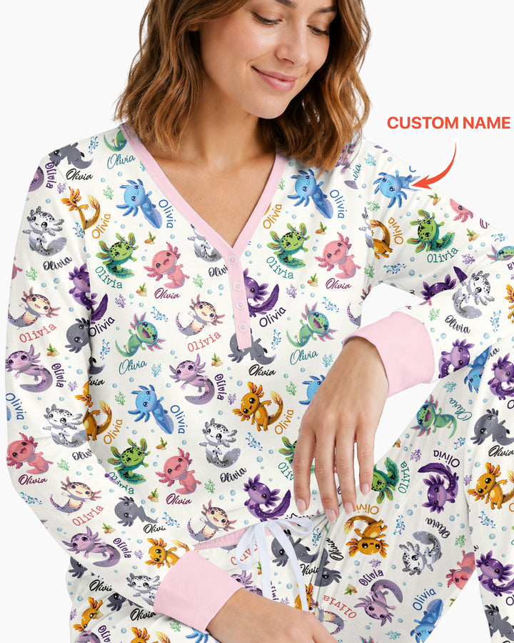 I Love You Axolotl Custom Name Bamboo Women Pajama Set