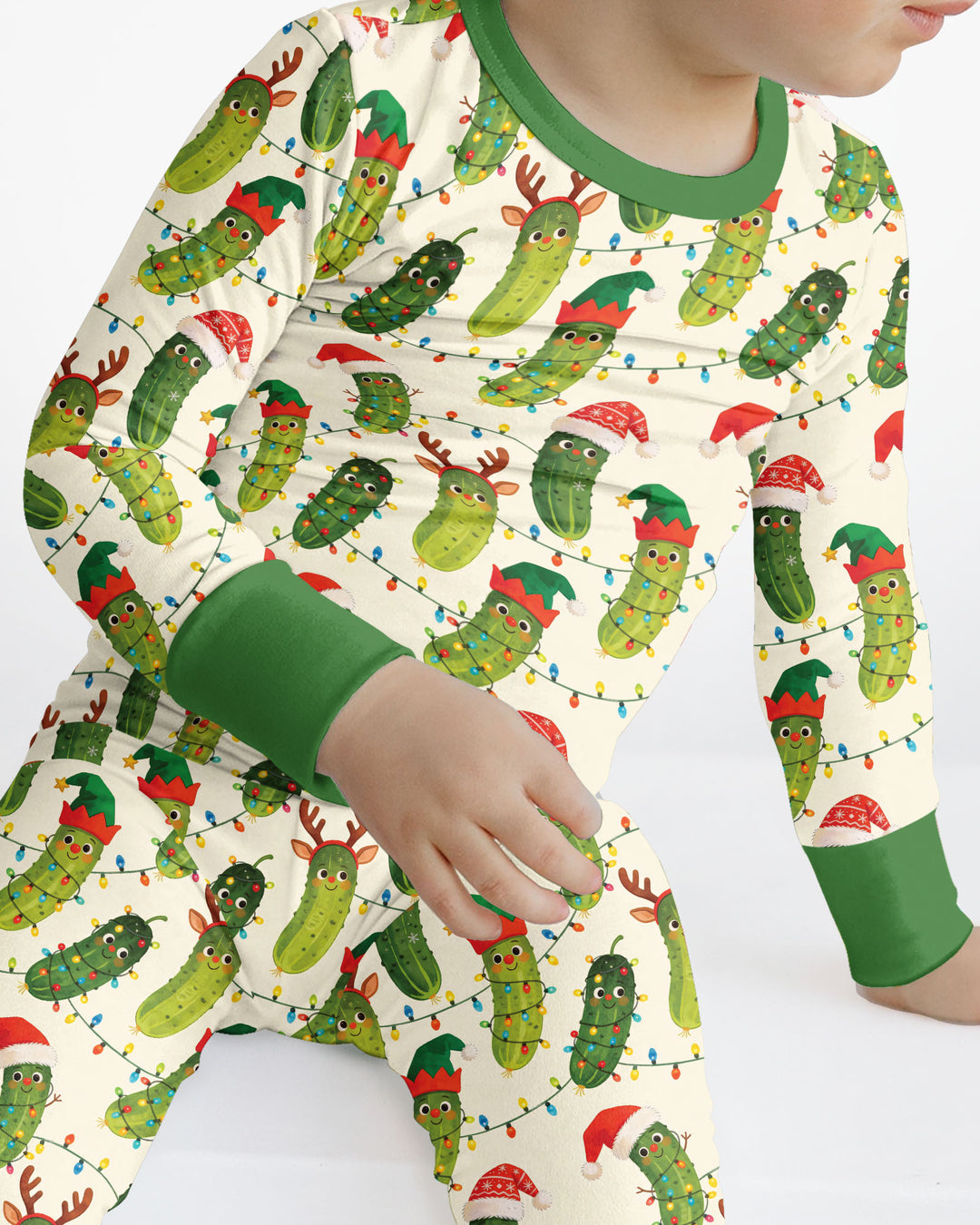Cheerful Christmas Pickle Bamboo Two Piece Long Sleeve Pajama Set
