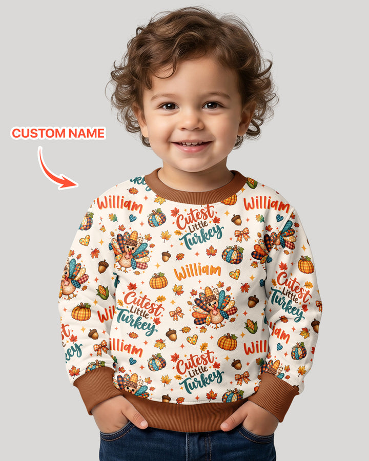 Custom Name Cutest Little Turkey Bamboo Crewneck Sweatshirt