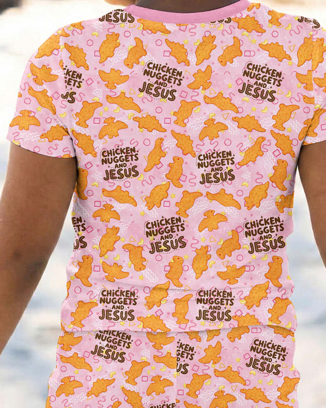 Chicken Nuggets and Jesus Family MatchingBamboo Two Piece Short Sleeve Pajama Set
