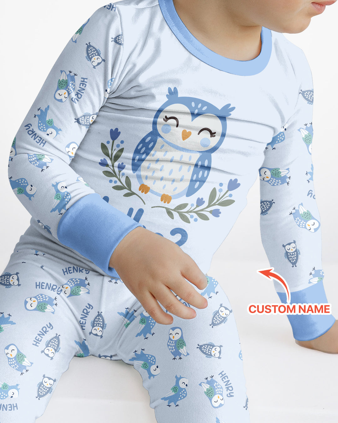 Custom Name Twin Owl Who's Who Bamboo Two Piece Long Sleeve Pajama Set