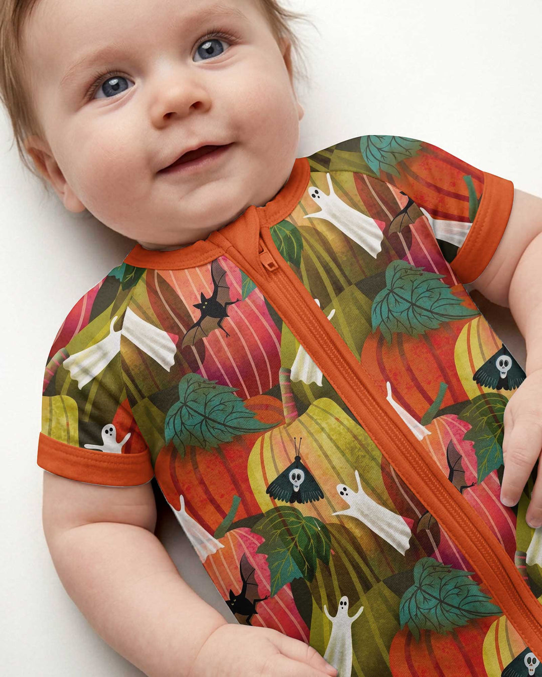Big Pumpkin Field With Ghosts Bamboo Shorty Zippy