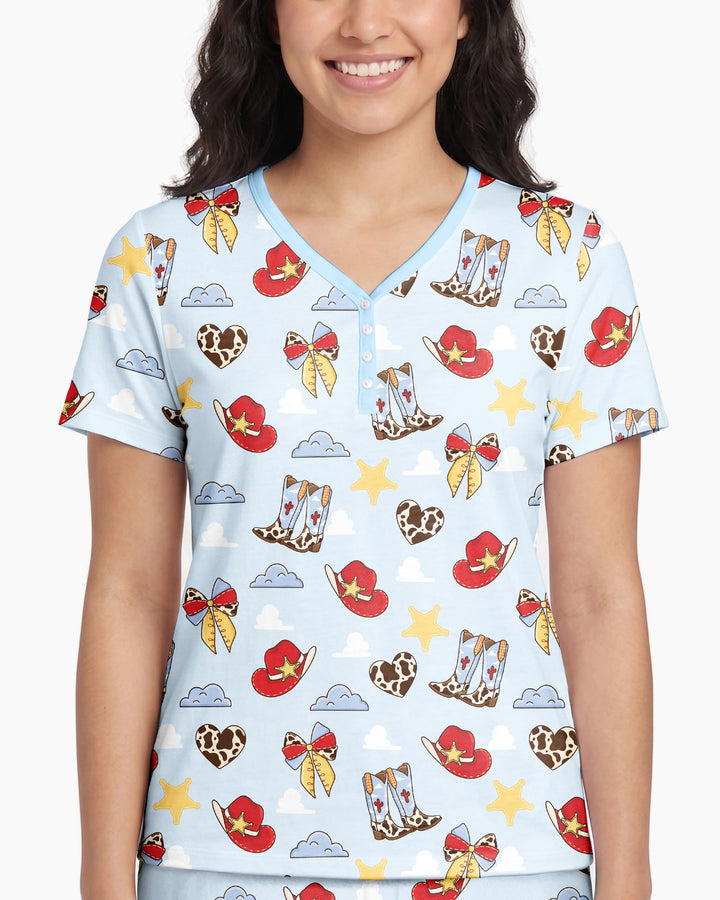 Cowboy Story Bamboo Women Short Sleeve Short Pajama Set