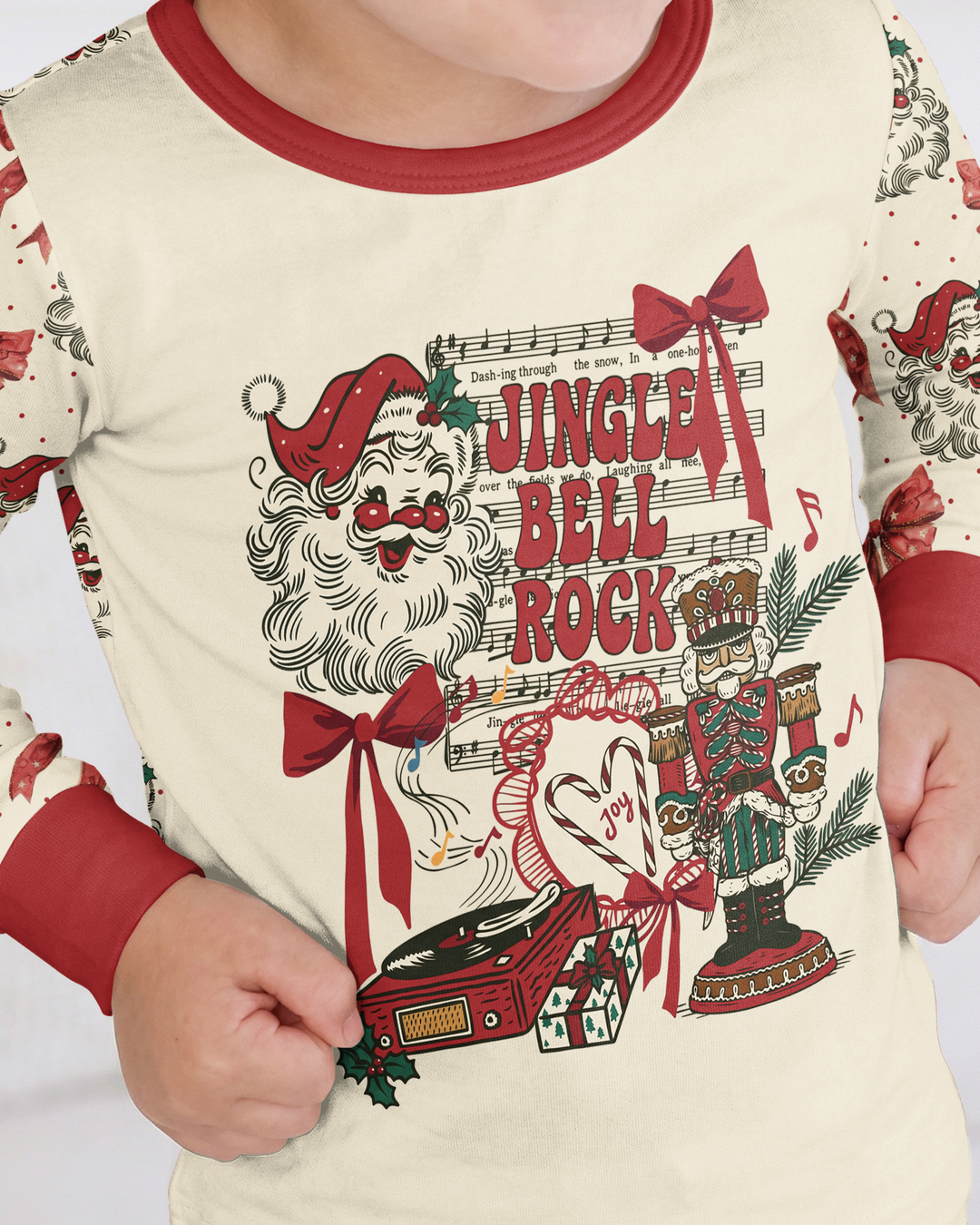 Retro Christmas Jingle Bell Rock Bamboo Two Piece Long Sleeve Pajama Set