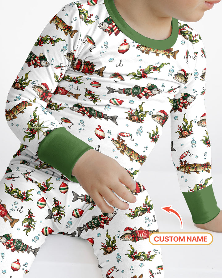Christmas Trout Fishing Bamboo Two Piece Long Sleeve Pajama Set