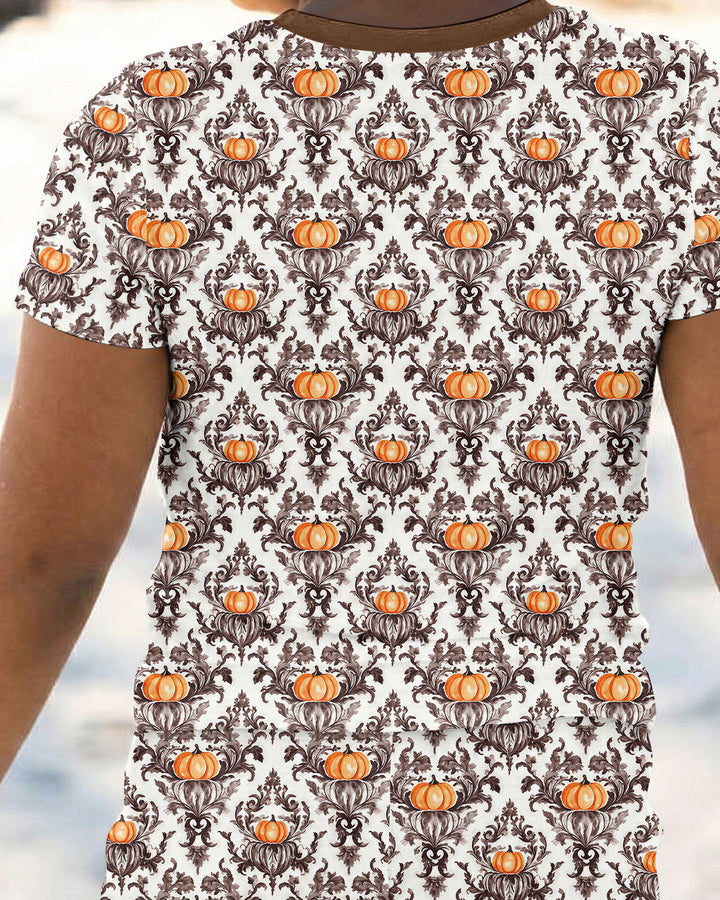 Pumpkin Toile Family Matching Bamboo Two Piece Short Sleeve Pajama Set