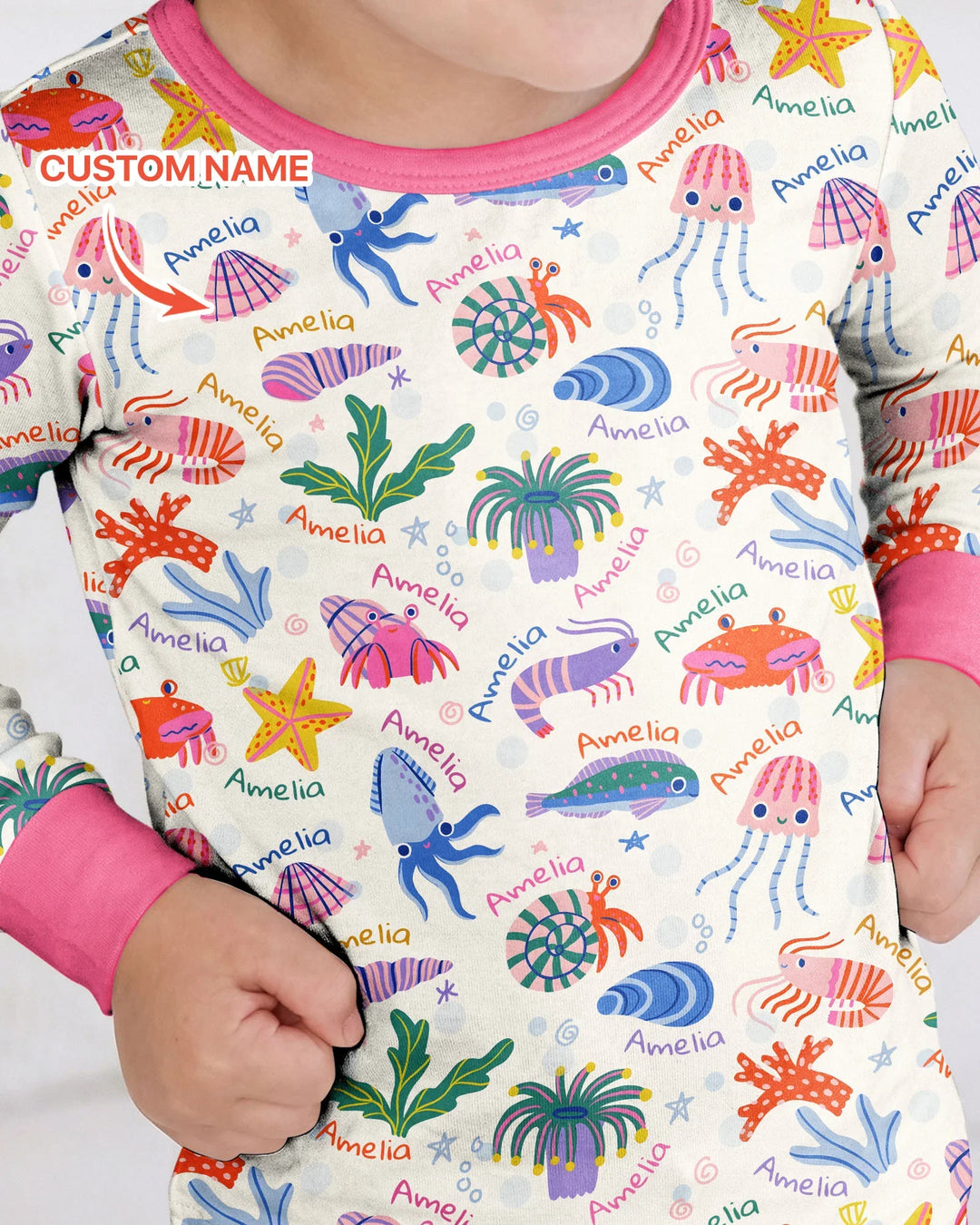 Tide Pool Pals Custom Name Bamboo Two Piece Long Sleeve Pajama Set