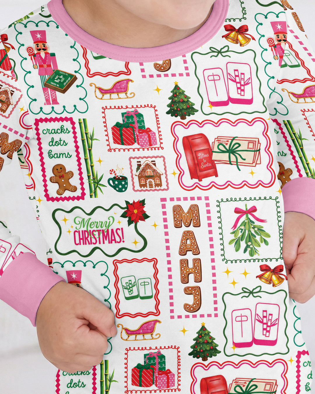Preppy Christmas Mahjong Bamboo Two Piece Long Sleeve Pajama Set