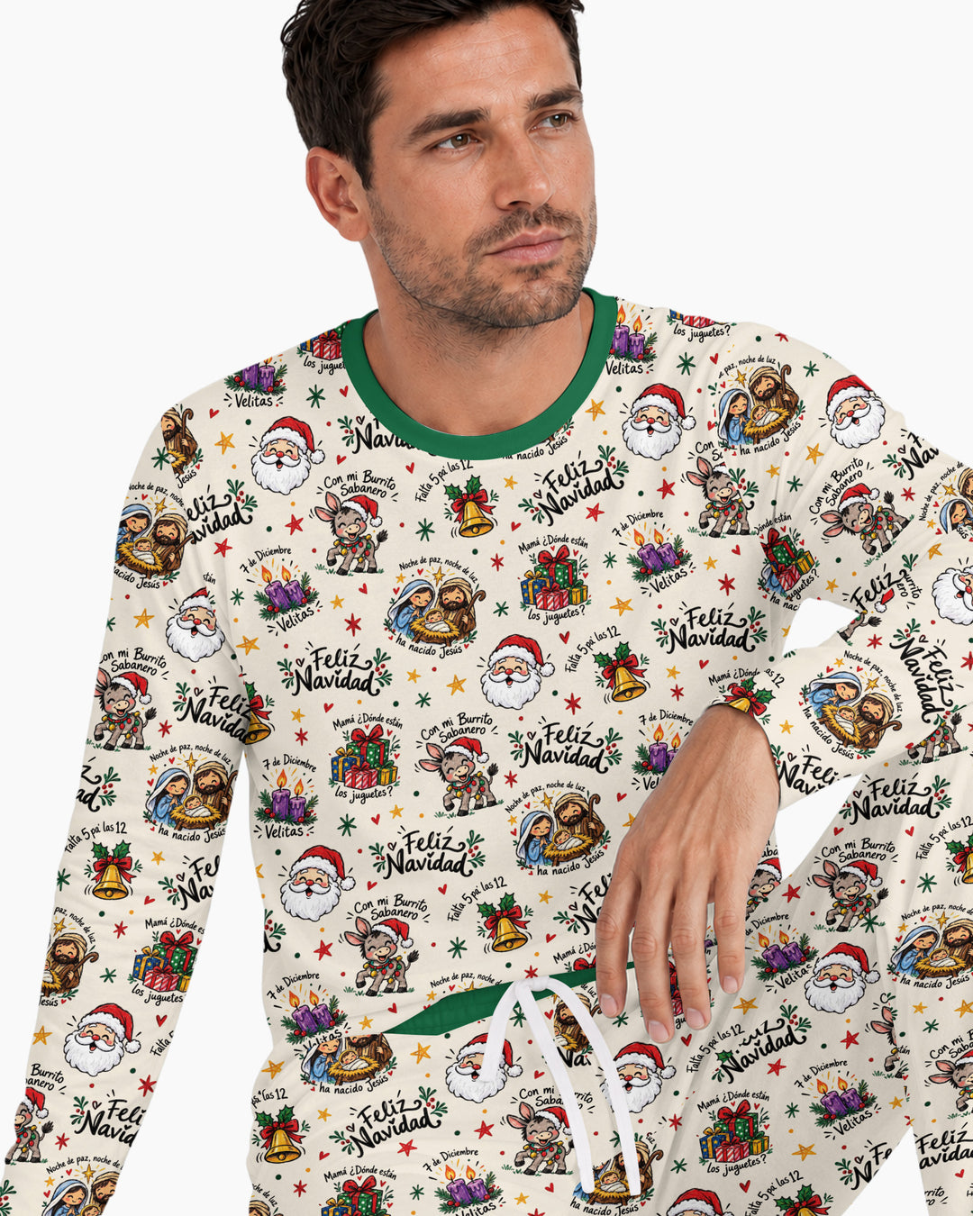Whimsical Feliz Navidad Christmas Bamboo Men's Pajama Set