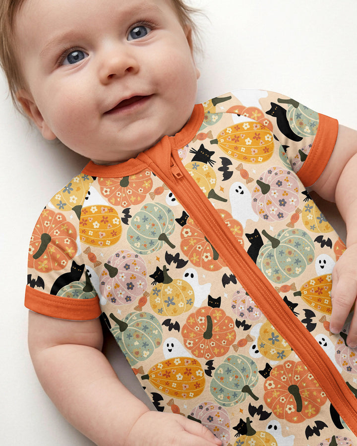 Floral Pumpkin Ghost Halloween Bamboo Shorty Zippy