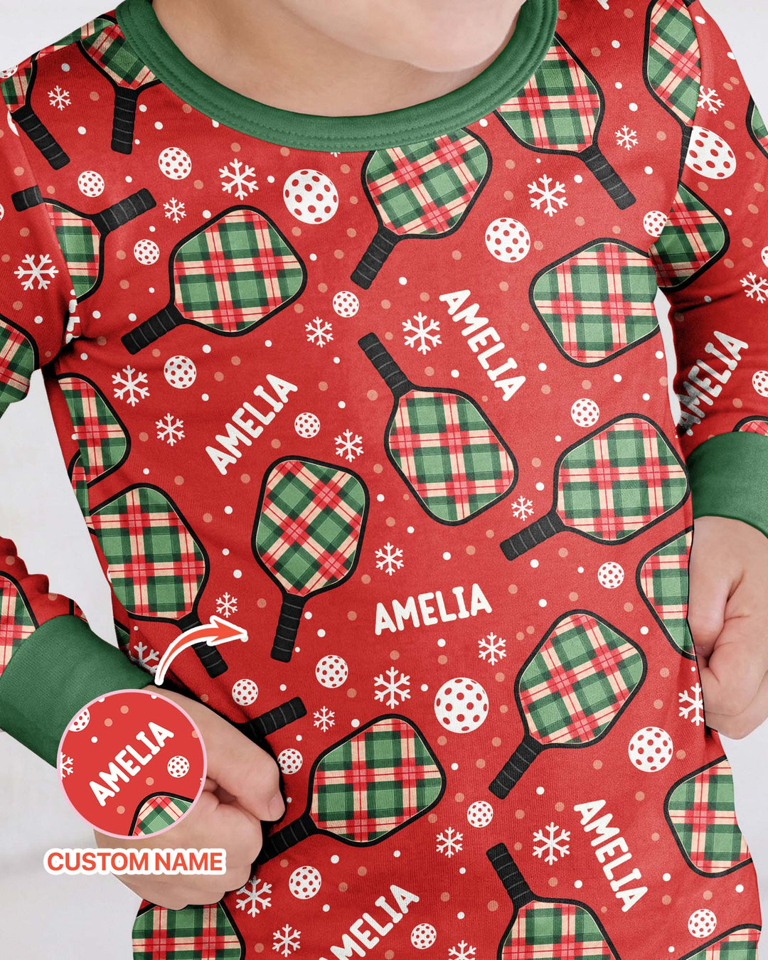 Custom Name Plaid Paddle Bamboo Two Piece Long Sleeve Pajama Set