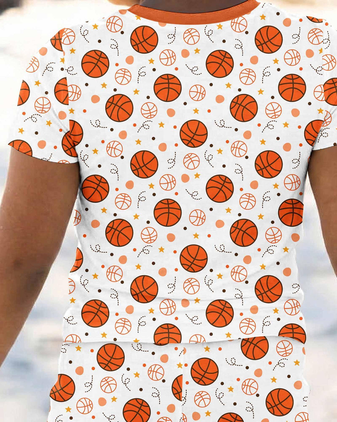 Oranger Basketball Zweiteiliger Kurzarm-Pyjama aus Bambus