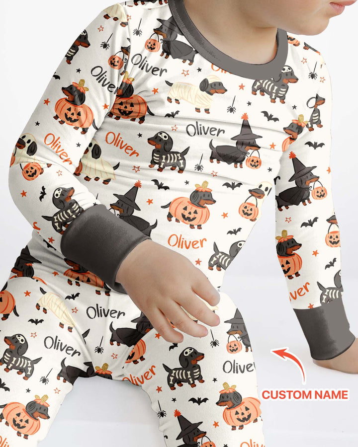 Orange and Black Dachshund Bamboo Two Piece Long Sleeve Pajama Set
