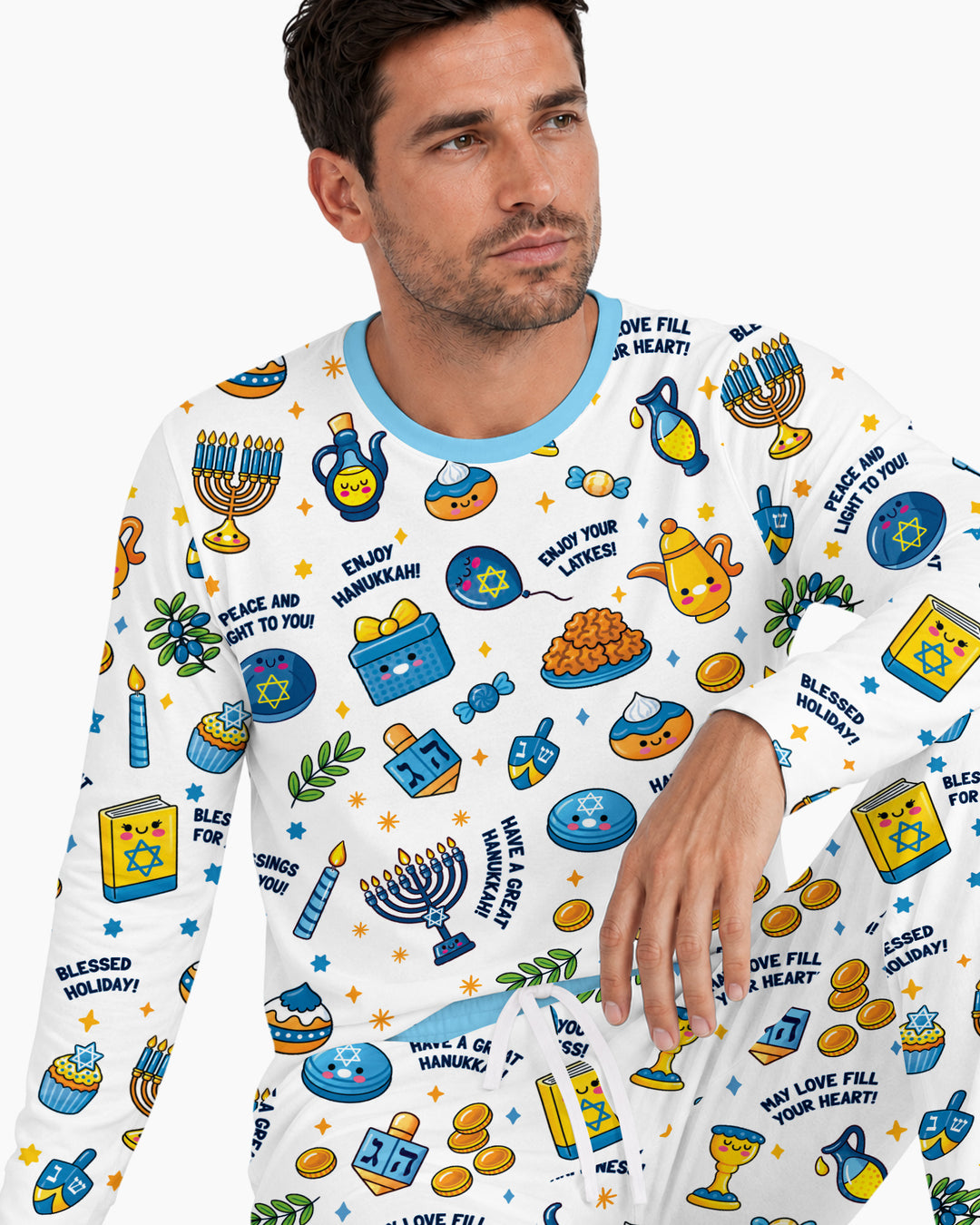 Kawaii Menorah Holiday Bamboo Men's Pajama Set