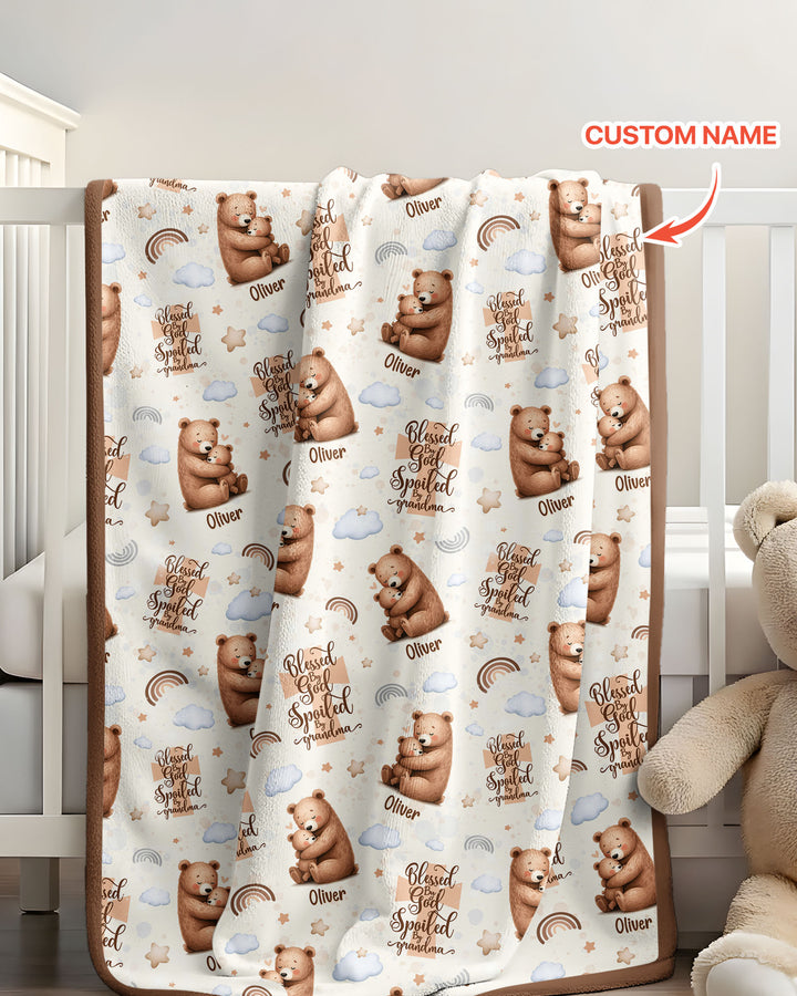 Custom Name Blessed By God Spoiled By Grandma Bamboo Blanket