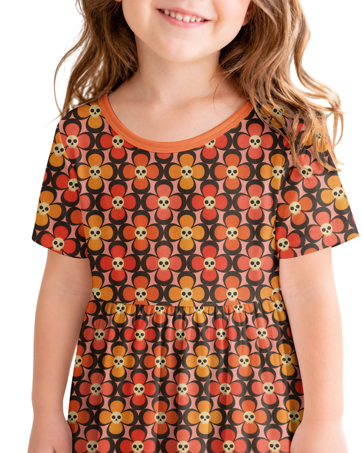 Retro Skull Flower Halloween Bamboo Twirl Dress