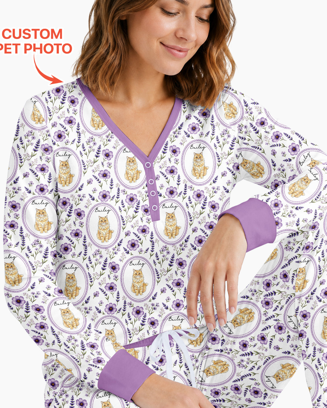 Custom Pet Photo Flower Garden Bamboo Women Pajama Set