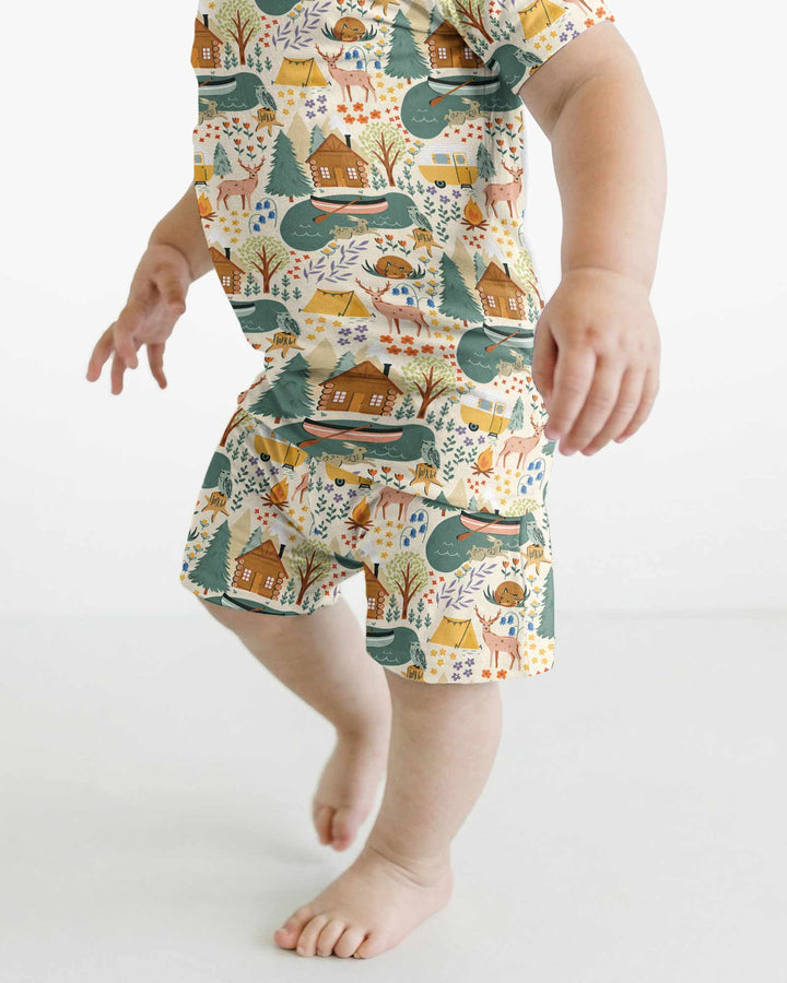 Lake View Camping Bamboo Two Piece Short Sleeve Shorts Pajama Set