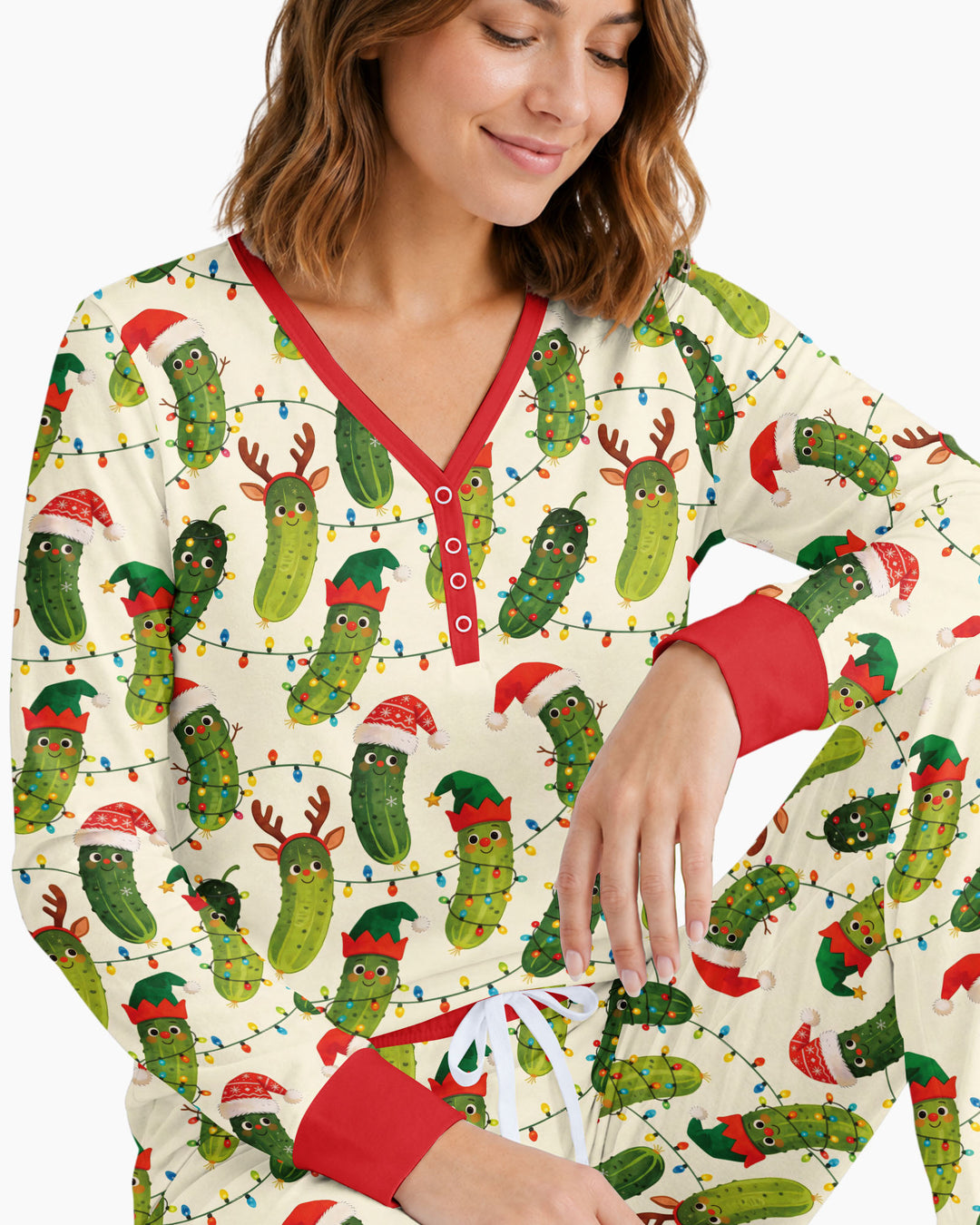 Cheerful Christmas Pickle Bamboo Women Pajama Set