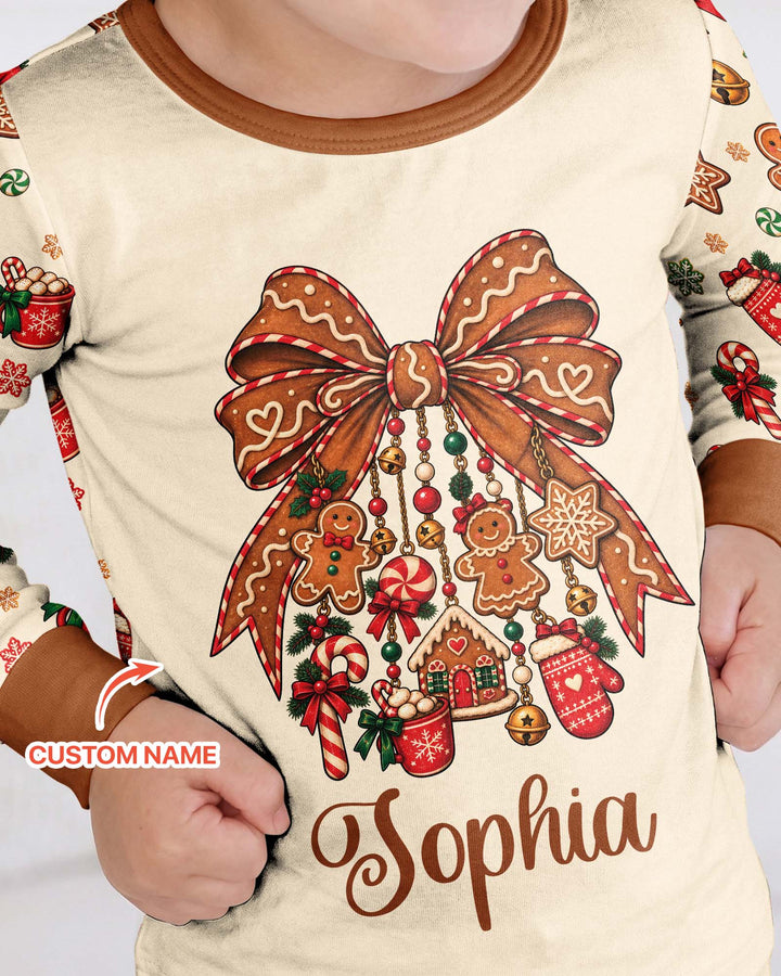 Custom Name Gingerbread The Bow Bamboo Two Piece Long Sleeve Pajama Set