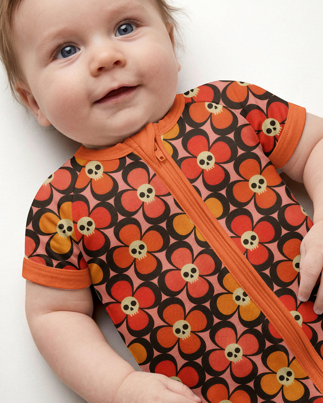 Retro Skull Flower Halloween Bamboo Shorty Zippy