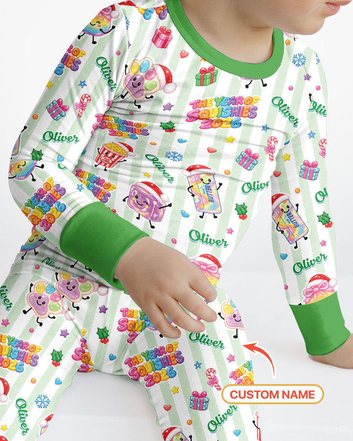 Custom Name The Year of Squishies 2026 Bamboo Two Piece Long Sleeve Pajama Set