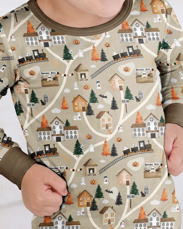 Haunted Halloween Town Map Bamboo Two Piece Long Sleeve Pajama Set