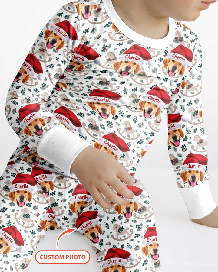 Custom Dog Photo Santa Claus Bamboo Two Piece Long Sleeve Pajama Set