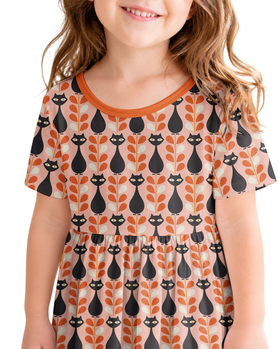 Retro Black Cat Garden Bamboo Twirl Dress