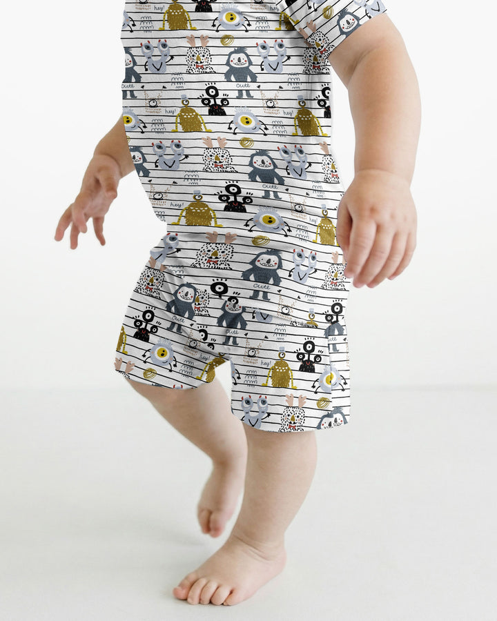 Playful Monster Friends Bamboo Two Piece Short Sleeve Shorts Pajama Set