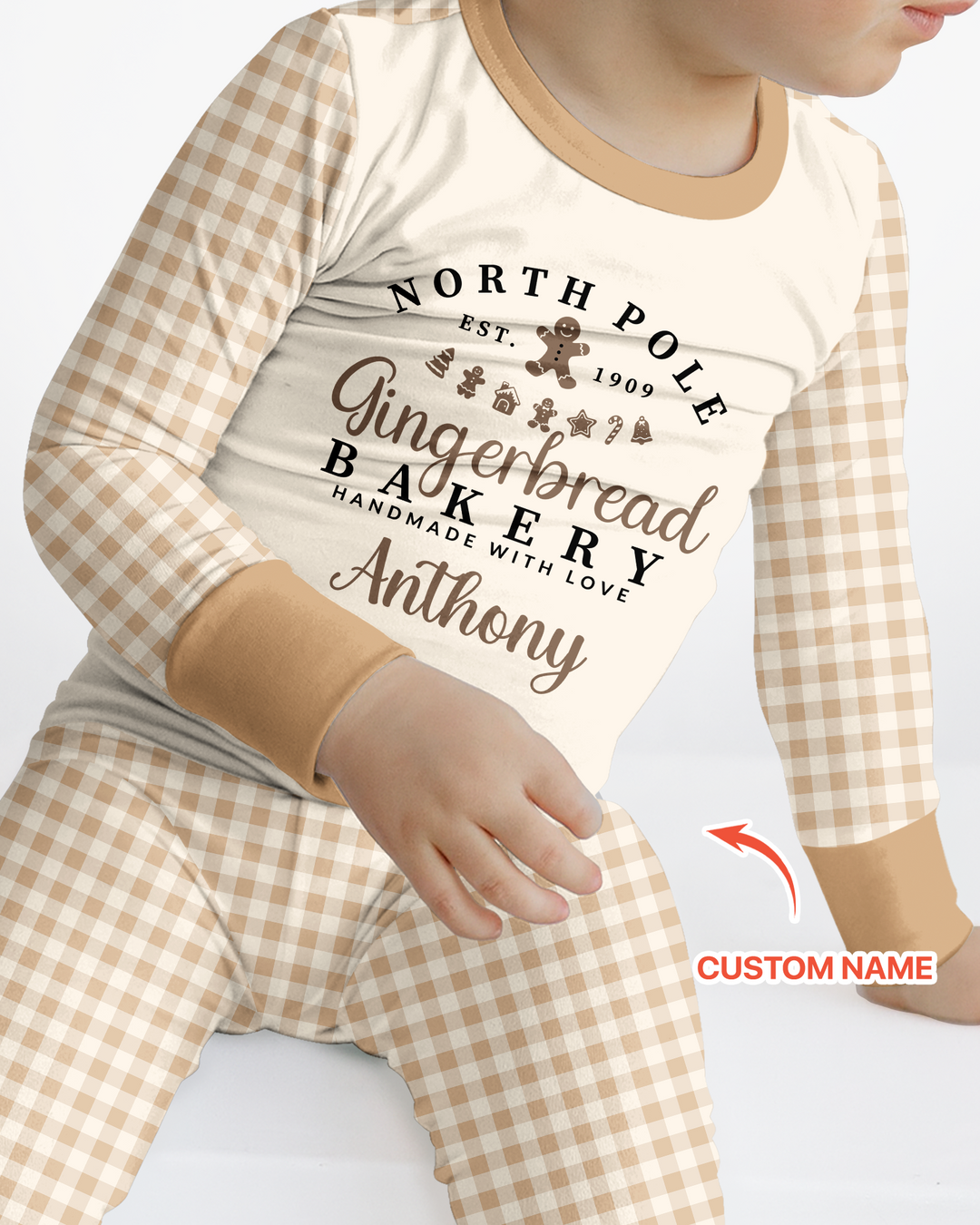 Custom Name Gingerbread Bakery Bamboo Two Piece Long Sleeve Pajama Set
