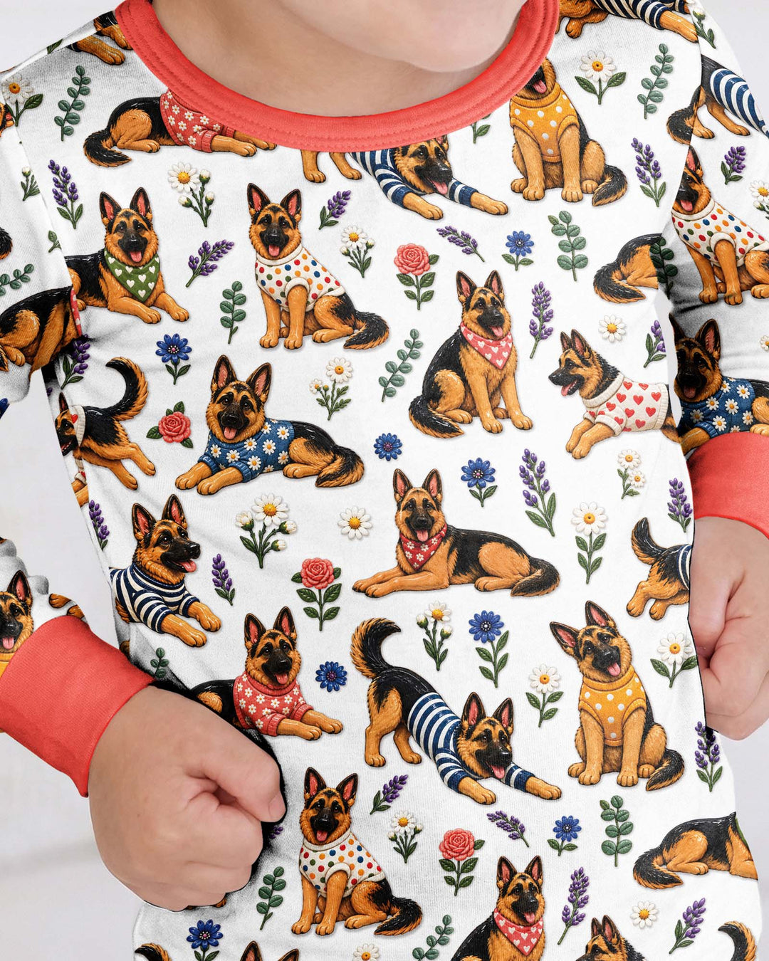 Floral German Shepherds Bamboo Two Piece Long Sleeve Pajama Set