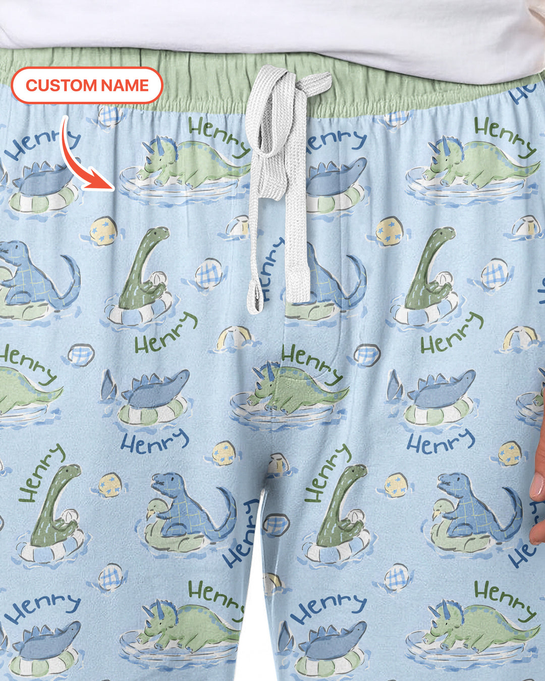 Dinos Swimming Custom Name Bamboo Men's Pajama Set
