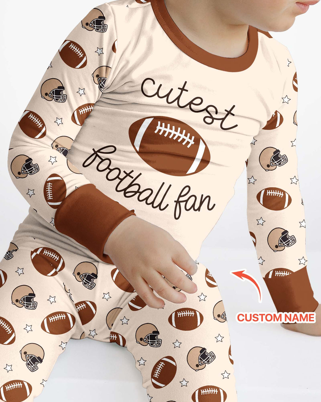 Custom Name Cutest Football Fan Bamboo Two Piece Long Sleeve Pajama Set