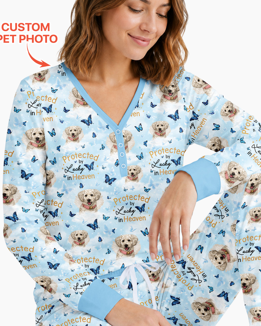 Custom Pet Photo Protected By Heaven Family Bamboo Women Pajama Set