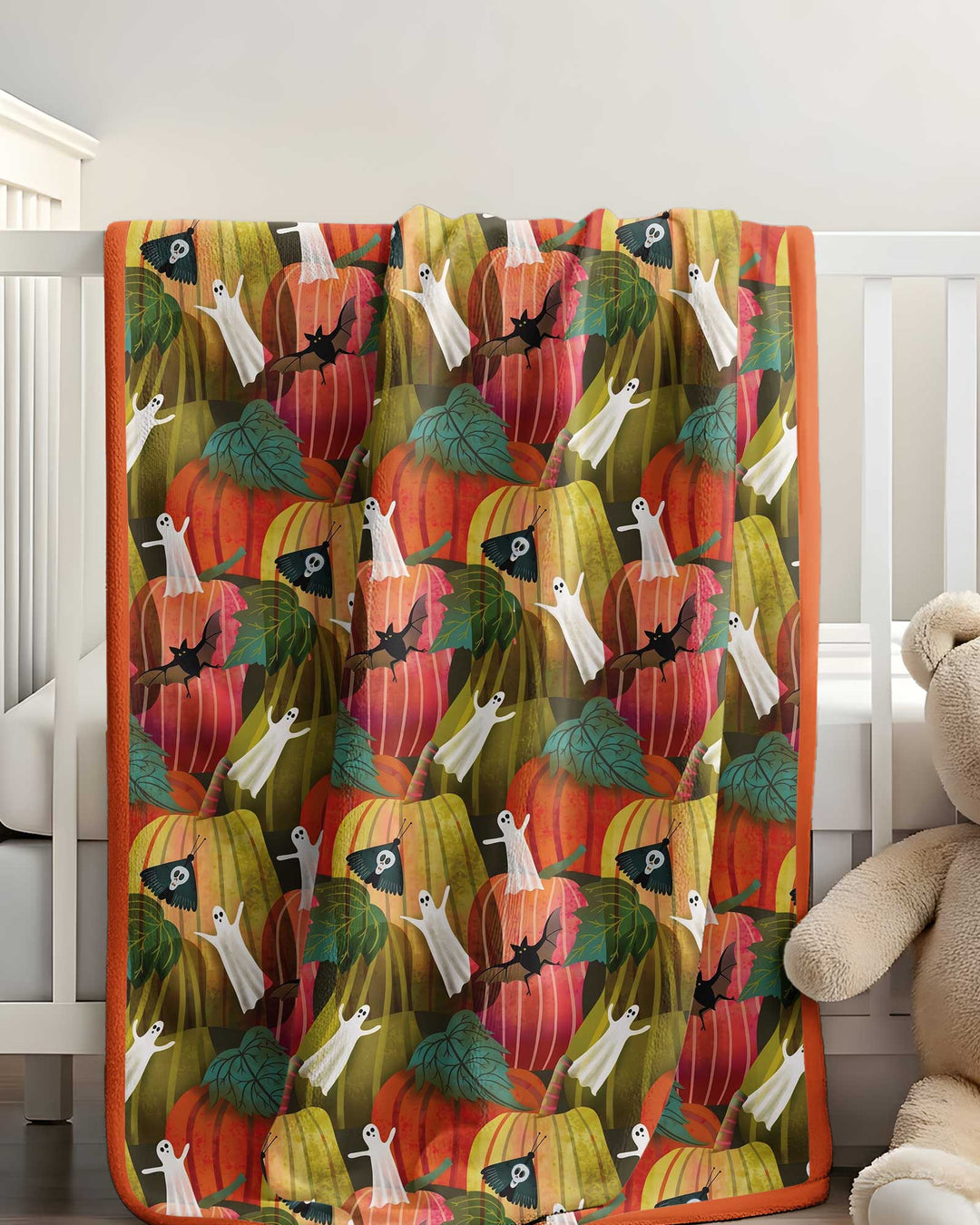 Big Pumpkin Field With Ghosts Bamboo Blanket