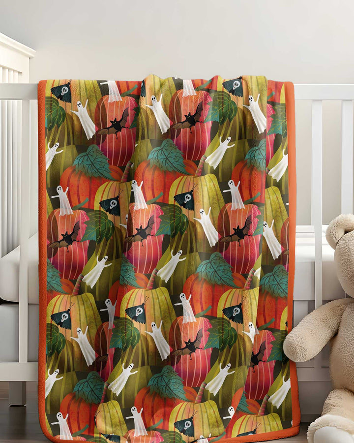 Big Pumpkin Field With Ghosts Bamboo Blanket