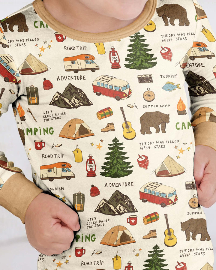Outdoor Camping Adventure Family Matching Bamboo Two Piece Long Sleeve Pajama Set