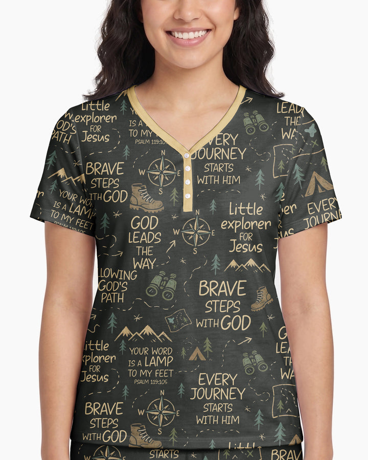 Little Explorer God Leads The Way Bamboo Women Short Sleeve Short Pajama Set