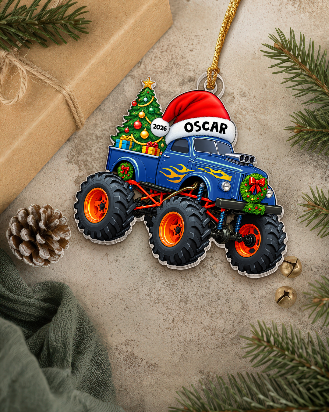 Monster Truck Christmas Personalized Acrylic Ornament