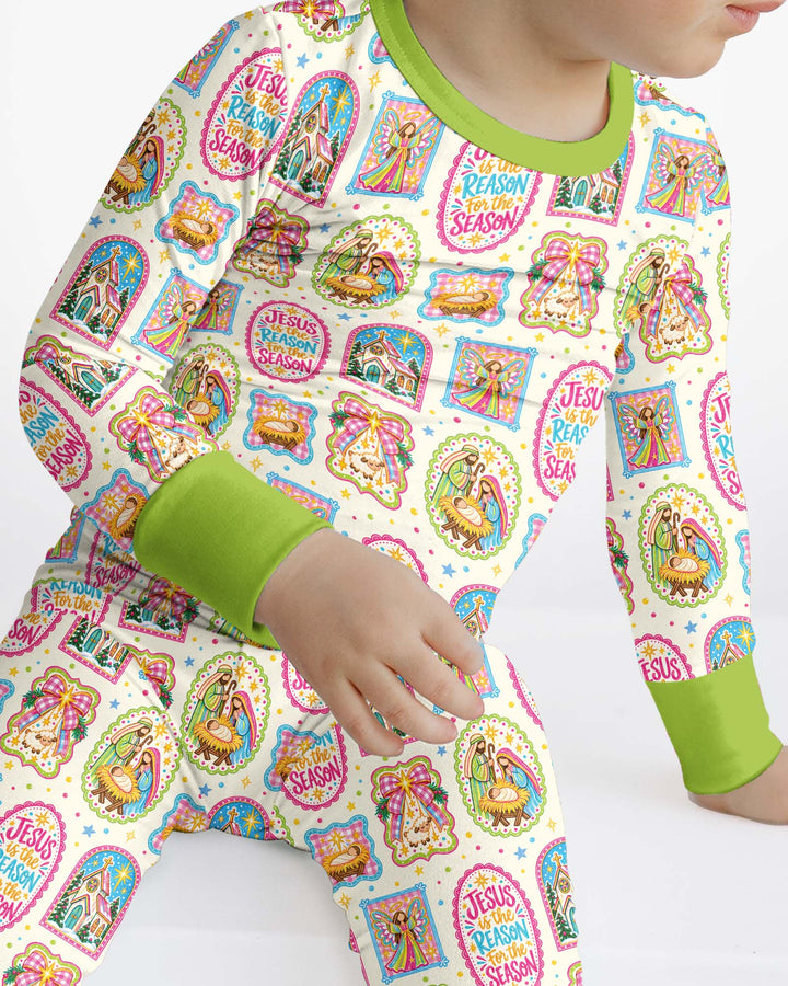 Nativity Jesus Is The Reason Bamboo Two Piece Long Sleeve Pajama Set