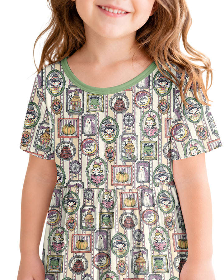 Vintage Halloween Ghost Pumpkin Portraits Bamboo Twirl Dress