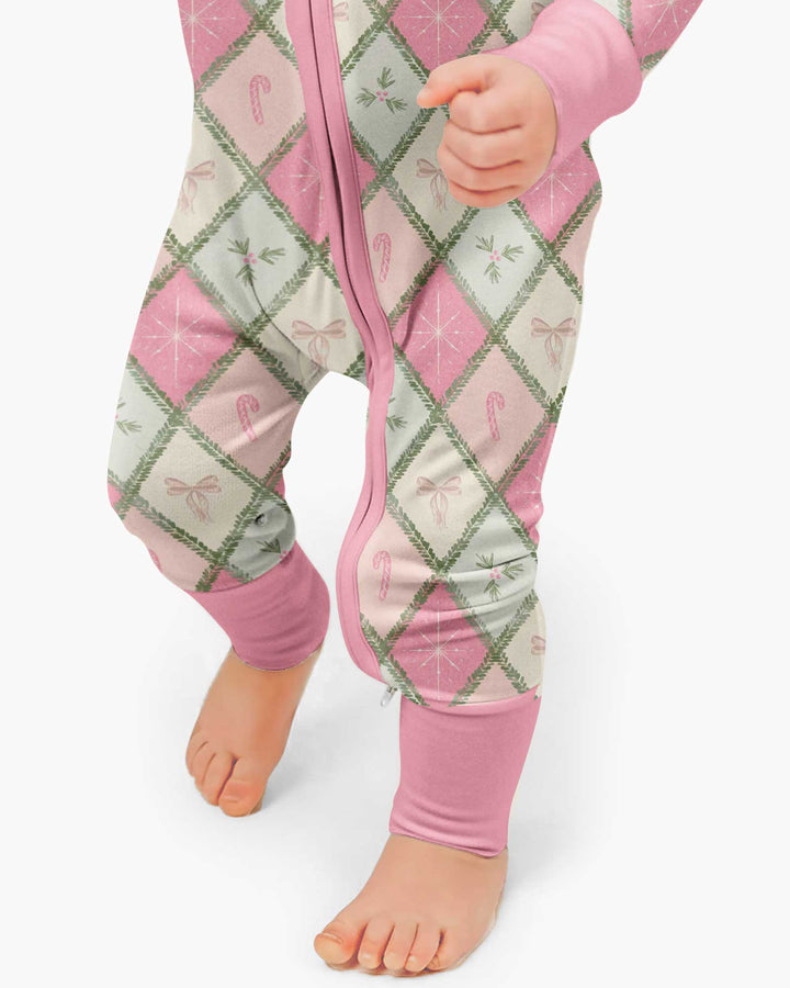Pink Christmas Patchwork Mommy & Me Matching Bamboo Convertible Zippy