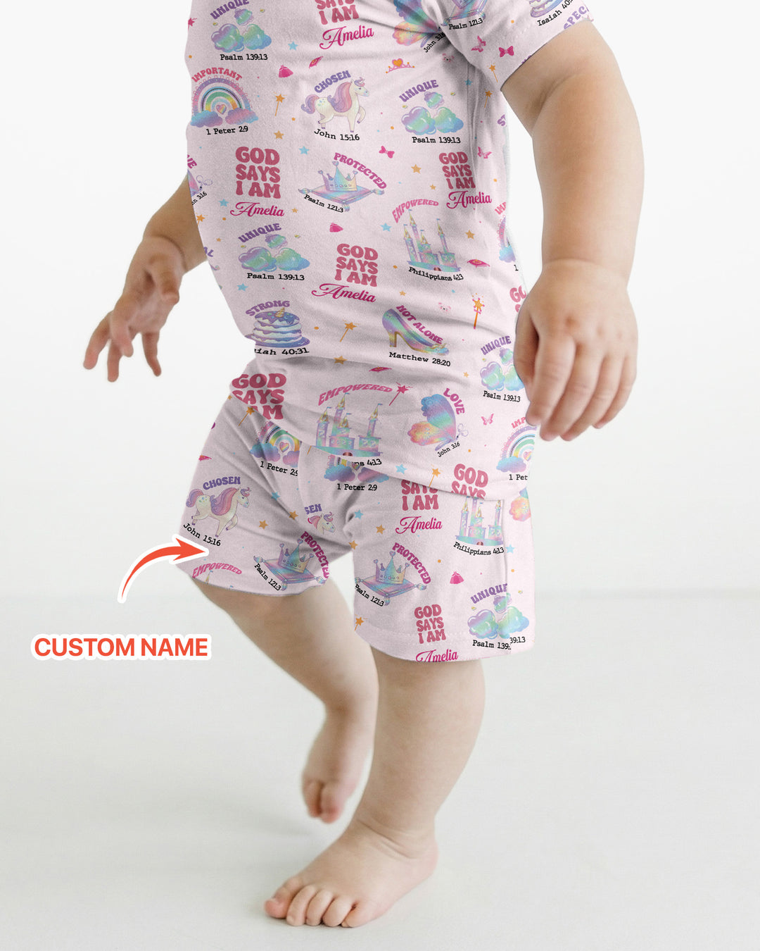 God Says I Am Custom Name - Dreamy Princess Bamboo Two Piece Short Sleeve Pajama Set