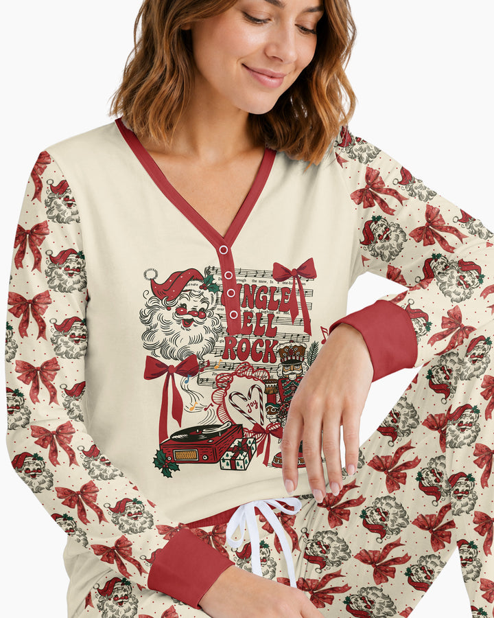 Retro Christmas Jingle Bell Rock Bamboo Women Pajama Set