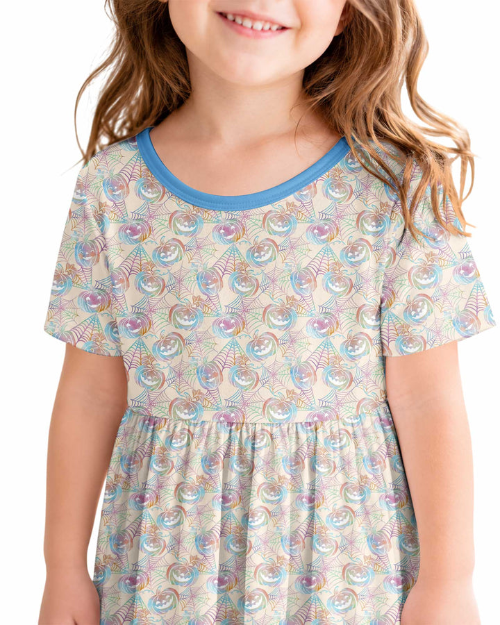Pastel Halloween Jack O Lanterns Bamboo Twirl Dress