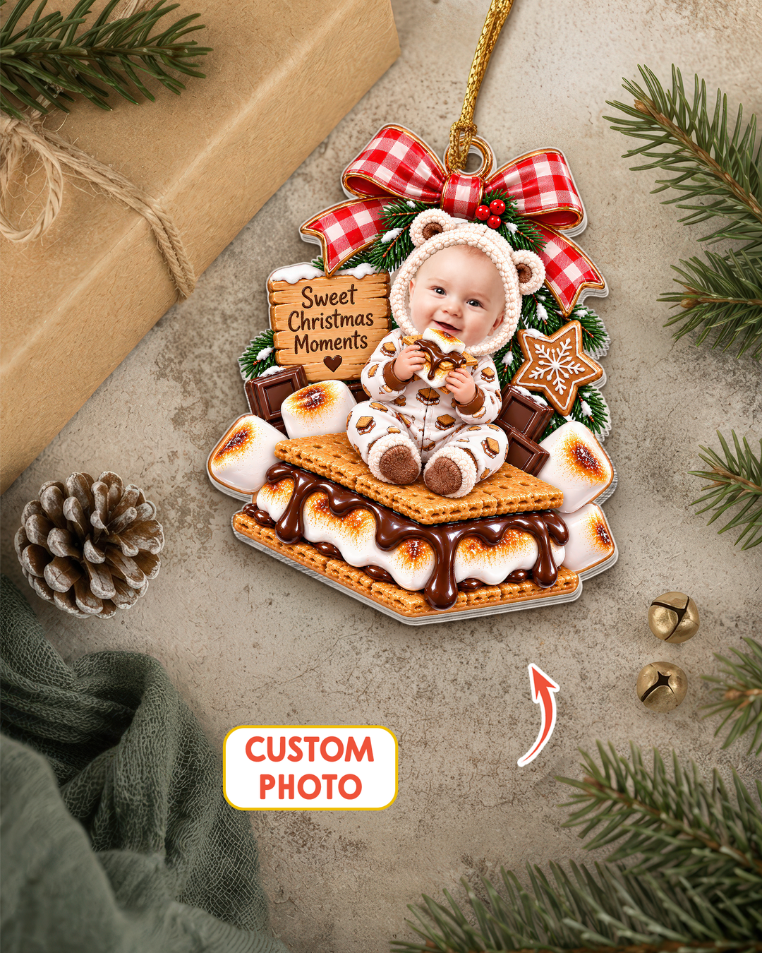 S’more Christmas Love Personalized 1-Side Photo Acrylic Ornament