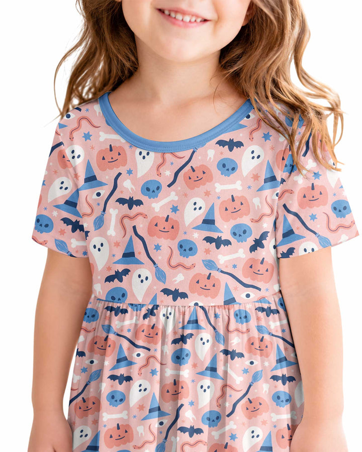 Pastel Pumpkins Skulls And Witch Craft Bamboo Twirl Dress