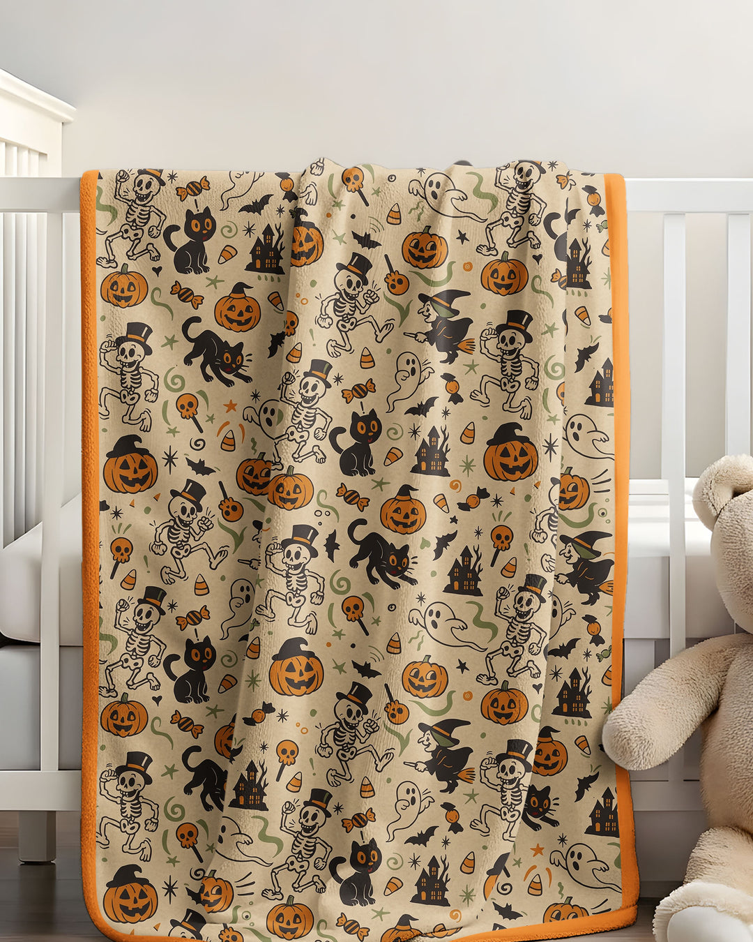 Vintage Skeleton Pumpkin Halloween Bamboo Blanket